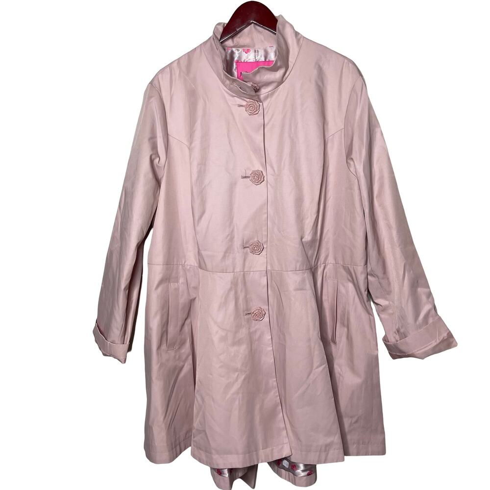 Betsy Johnson blush pink rose button trench coat sz 3X